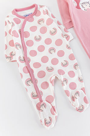 Leopar Figürlü Puantiyeli Uzun Kollu 2'li Kız Bebek Tulum Takım