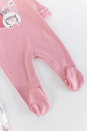 Leopar Figürlü Puantiyeli Uzun Kollu 2'li Kız Bebek Tulum Takım