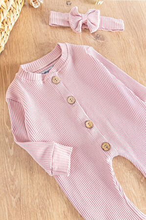 Önden Düğmeli Bandanalı Kız Bebek Tulum