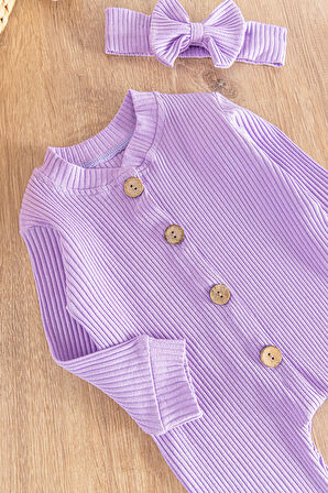 Önden Düğmeli Bandanalı Kız Bebek Tulum