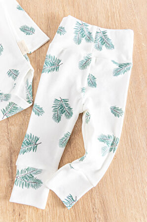 Palmiye Desenli Şapkalı 3'lü Kız/Erkek Bebek Takım