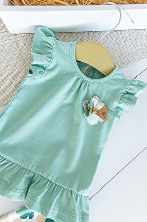 Çiçek Desenli Yazlık 2'li Kız Bebek Takım