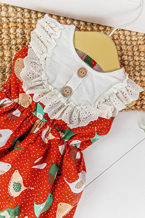 Fistolu Kuş Desenli Yazlık Kız Bebek Tulum