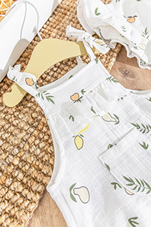 Fırfırlı Şapkalı Yazlık Müslin Kız Bebek Tulum