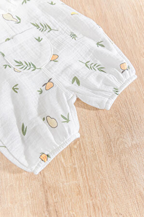 Fırfırlı Şapkalı Yazlık Müslin Kız Bebek Tulum