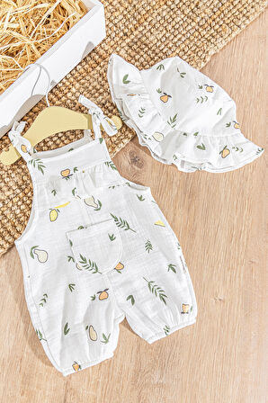 Fırfırlı Şapkalı Yazlık Müslin Kız Bebek Tulum