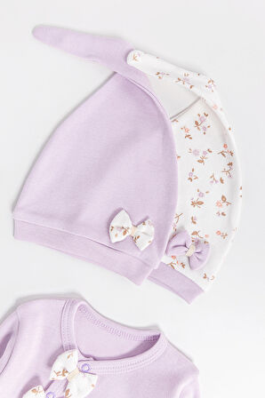 Çiçek Desenli 2'li Uzun Kollu Kız Bebek Tulum Takım