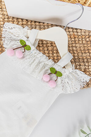 Kiraz Desenli Güpürlü Kız Bebek Tulum Takım