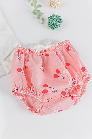 Kiraz Desenli Güpürlü Kız Bebek Tulum Takım