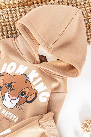 Aslan Figürlü Kapüşonlu İçi Pamuklu Erkek Bebek Takım