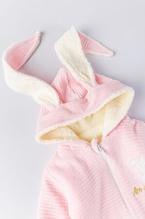 Tavşan Figürlü Kışlık Welsoft Kadife Astronot Kız/Erkek Bebek Tulum