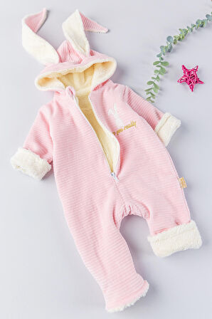 Tavşan Figürlü Kışlık Welsoft Kadife Astronot Kız/Erkek Bebek Tulum