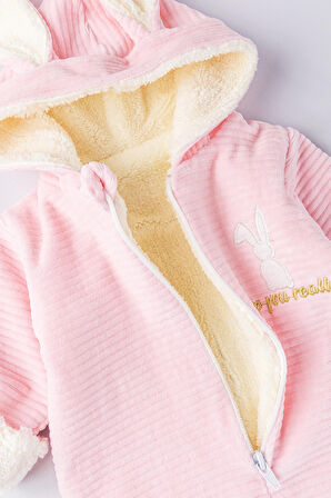 Tavşan Figürlü Kışlık Welsoft Kadife Astronot Kız/Erkek Bebek Tulum