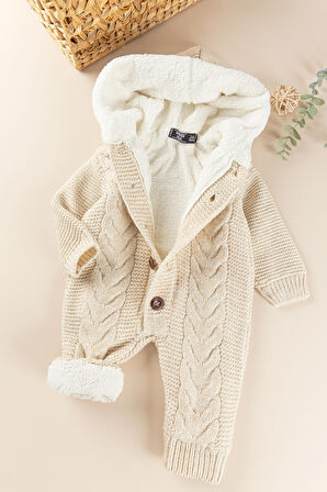 Triko Örme Welsoft Astarlı Kapüşonlu Kışlık Bebek Tulum