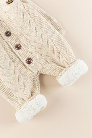 Triko Örme Welsoft Astarlı Kapüşonlu Kışlık Bebek Tulum