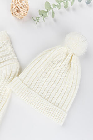 Triko Hırkalı Bereli Unisex Kışlık Şapkalı Bebek Takım