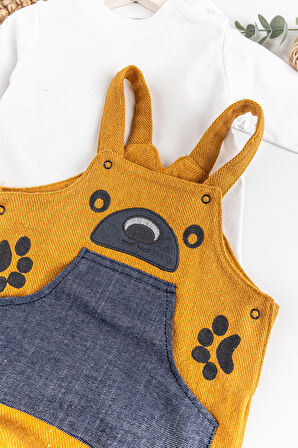 Ayıcık İşlemeli Erkek Bebek Tulum Salopet Takım