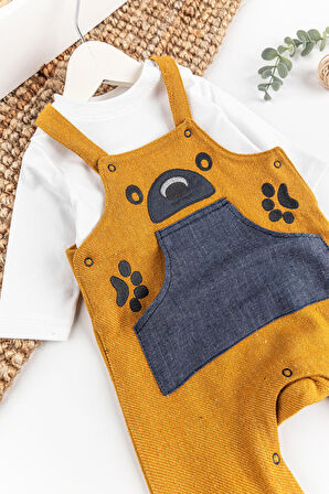 Ayıcık İşlemeli Erkek Bebek Tulum Salopet Takım