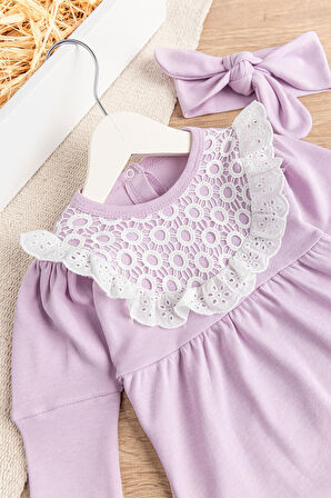 Güpürlü Bandanalı Kız Bebek Tulum Bebek Çıt Çıtlı Body