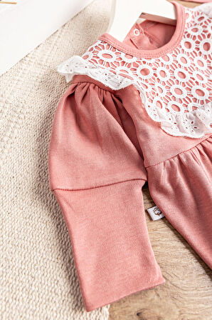 Güpürlü Bandanalı Kız Bebek Tulum Bebek Çıt Çıtlı Body