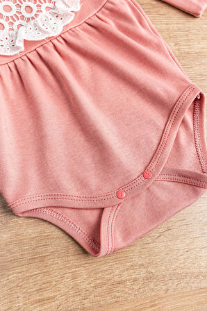 Güpürlü Bandanalı Kız Bebek Tulum Bebek Çıt Çıtlı Body