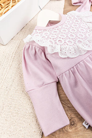 Güpürlü Bandanalı Kız Bebek Tulum