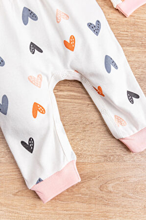 Kalp Desenli Fırfırlı Şapkalı Kız Bebek Tulum