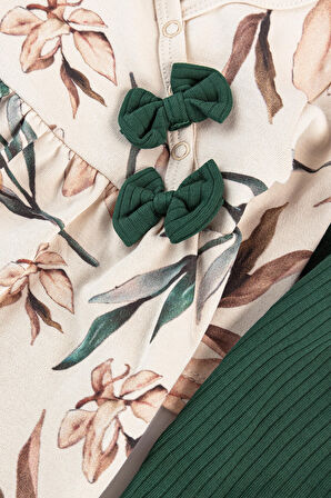 Çiçek Desenli Bandanalı 2'li Uzun Kollu Kız Bebek Tulum Takım