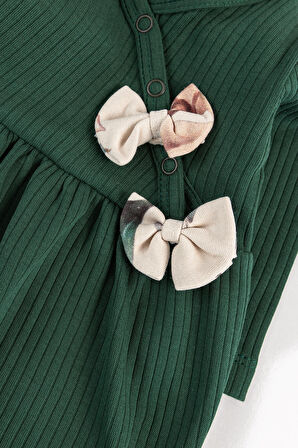 Çiçek Desenli Bandanalı 2'li Uzun Kollu Kız Bebek Tulum Takım