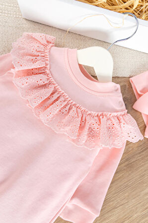 Fisto Yakalı Fiyonklu Bandanalı Kız Bebek Tulum