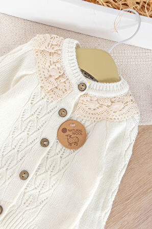 Dantel Yakalı Triko Kız Bebek Hırka Pantolon Takım Triko Bebek Seti