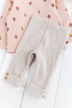 Mantar Desenli Somon 2'li Pamuklu Kız Bebek Takım