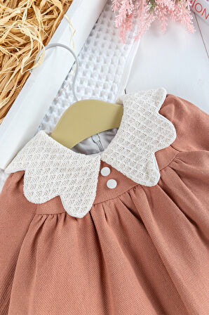 Örgü Yakalı Kol Detaylı Gabardin Kız Bebek Elbise