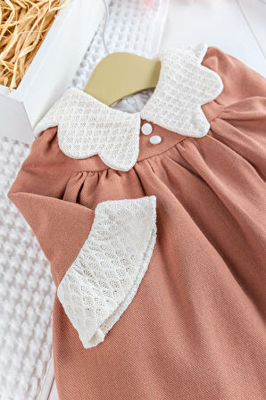 Örgü Yakalı Kol Detaylı Gabardin Kız Bebek Elbise