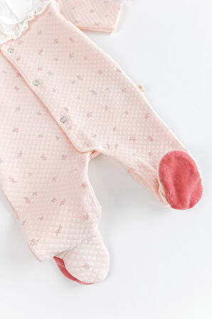 Fırfır Yakalı Çiçekli Patikli Kız Bebek Tulum