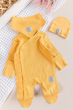 Kendinden Eldivenli Naturel Bebek Tulum Takım