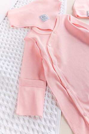 Kendinden Eldivenli Naturel Bebek Tulum Takım