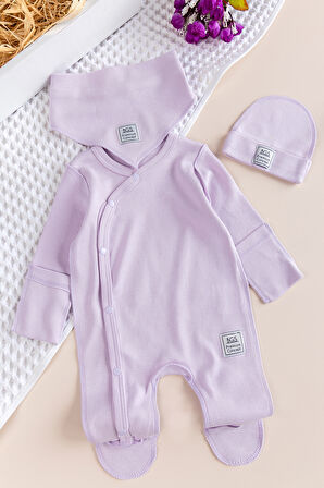 Kendinden Eldivenli Naturel Bebek Tulum Takım