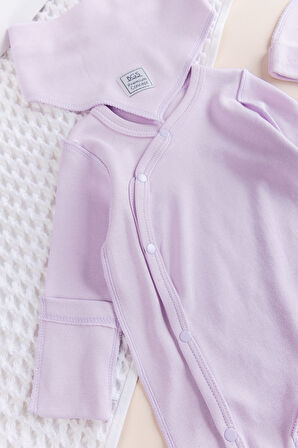 Kendinden Eldivenli Naturel Bebek Tulum Takım