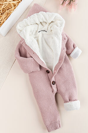 Triko Örme Welsoft Astarlı Kapüşonlu Kışlık Bebek Tulum