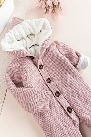 Triko Örme Welsoft Astarlı Kapüşonlu Kışlık Bebek Tulum