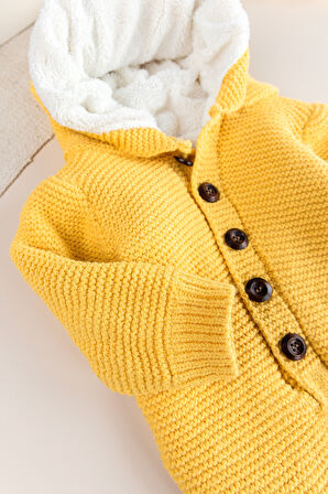 Triko Örme Welsoft Astarlı Kapüşonlu Kışlık Bebek Tulum