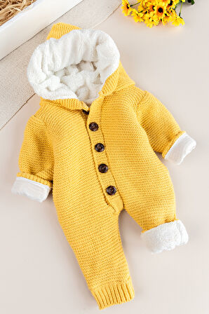 Triko Örme Welsoft Astarlı Kapüşonlu Kışlık Bebek Tulum