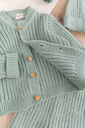 Triko Hırkalı Bereli Unisex Kışlık Şapkalı Bebek Takım