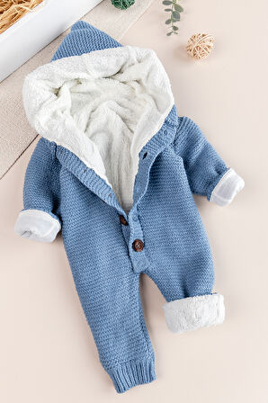 Triko Örme Welsoft Astarlı Kapüşonlu Kışlık Bebek Tulum