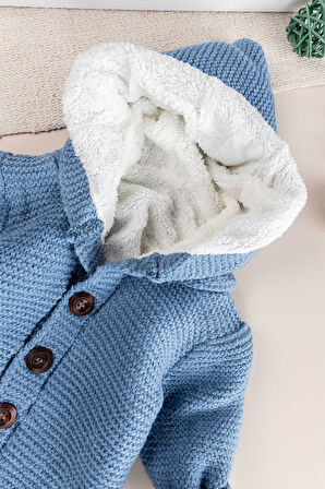 Triko Örme Welsoft Astarlı Kapüşonlu Kışlık Bebek Tulum