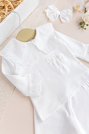 Fisto Yakalı İkili Pamuklu penye Kız bebek Takımı