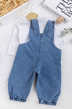 Erkek Bebek Arabalı 2'li Denim Şık Kot Salopet Tulum Takım