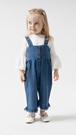 Babymod Palazzo Baby Girl Child Jeans Overalls Jumpsuit Luxury 100% Cotton Lycra Rib Balloon Blouse Denim Jeans Set