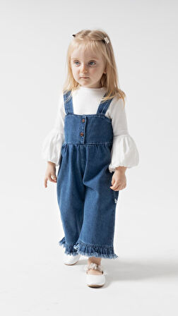 Babymod Palazzo Baby Girl Child Jeans Overalls Jumpsuit Luxury 100% Cotton Lycra Rib Balloon Blouse Denim Jeans Set